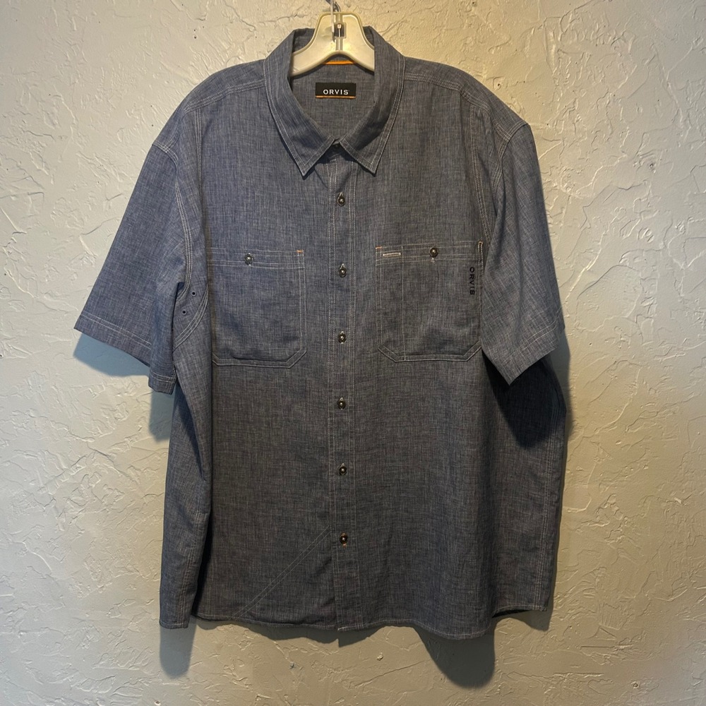 ORVIS Men's Denim Chambray Short Sleeve Button Down Shirt XL‎ Made in Vietnam